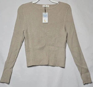 Women's NWT Primark Cares Pullover Ribbed Sweater Beige Size Large - Picture 1 of 6