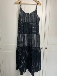 Per Una M&S Midaxi Dress Size UK 18 Black Strappy Stretchy Summer Smocked Tiered - Picture 1 of 14