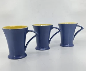 3 Gorgeous Blue/yellow Porcelain Mugs Good Condition Pre-owned - Picture 1 of 6