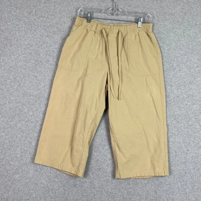 Pantalones capri ciervo blanco para mujer M (8-10) bronceado dorado tirar del cordón arrugado Foto 1 de 4