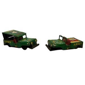 2 Stück Vintage Blech Friction Army Jeeps grün mit gelbem Stern raue Form - Bild 1 von 6