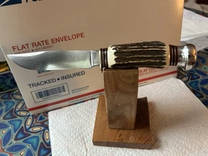 Vintage Marbles Gladstone Mi Stag Antler fixed blade knife - Picture 1 of 6