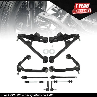 10pc For 1999 - 2006 Chevy Silverado 1500 4WD Front Upper Lower Control Arm Kit Foto 1 de 4