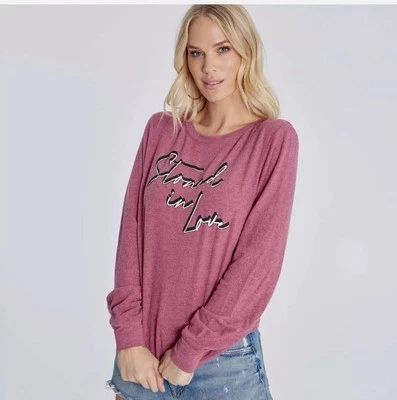  Wildfox Womens Stoned In Love Baggy Beach Jumper in Ruby Size S - Image 1 of 4