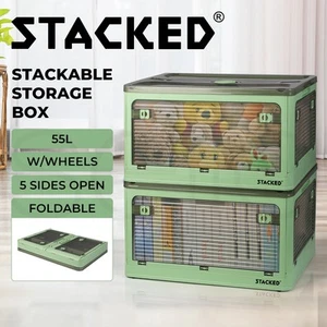 55L Storage Boxes Stackable Container Lid 5Sides Open Wardrobe Clothes Organizer - Picture 1 of 12
