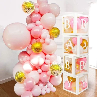 82 PIEZAS Decoraciones Baby Shower Niña - Cajas Globos Oro Rosa y Bloques de Letras Foto 1 de 4
