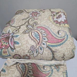 King Tagesdecke Quilt Boho Neutral Paisley Blume Beige Rosa Blau 110x90" & Sham - Bild 1 von 2