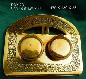 Vintage, Messing Tintenständer, Doppel Tintenfässer + Federkiel Kalligraphie Set BOX 23 - Bild 1 von 4