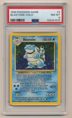 PSA 8 Pokemon Base Set Unlimited Holo Rare Blastoise 2/102 NM/MINT Condition! - Image 1 of 2