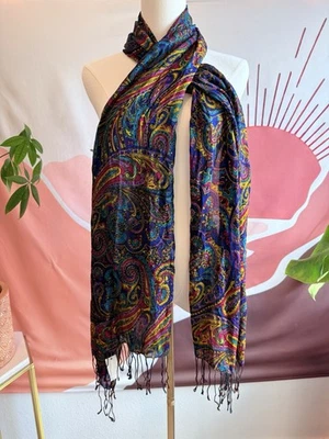 NWT Talbots Scarf Paisley Floral Print Fringe Trim Lightweight Shawl 76”x 28” - Image 1 of 4