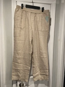 NWT Coldwater Creek Size 16P Flax 100% Linen Pull On Straight Leg Pants Beachy - Picture 1 of 14