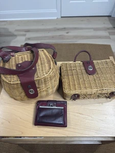 Vintage Etienne Aigner Weidenleder Top Griff Handtasche Korb Tasche & Geldbörse Posten - Bild 1 von 17