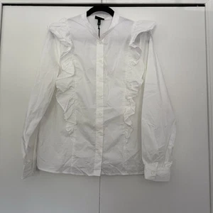 NWT Who What Wear Black blouse long sleeve ruffles M button down collared neck - Picture 1 of 4