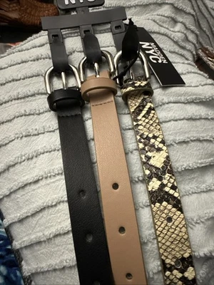 Novo com etiquetas Steve Madden cintos skinny femininos 3 para 1, pele de cobra/preto/castanho tamanho grande - Imagem 1 de 2