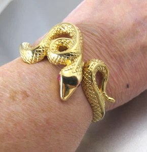 Italian 14K Gold Coiled Snake Hinged Bangle Bracelet Ruby Eyes 15.58 gr. - Picture 1 of 12