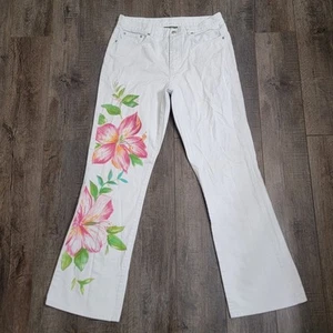Lauren Ralph Lauren White Jeans Womens Size 8 Bootcut Hibiscus Flowers Floral - Picture 1 of 14