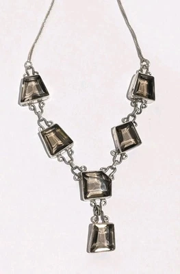 Sterling Silver Faceted Smoky Quartz Drop Statement 17" Byzantine Necklace 26 Gr - Image 1 of 4