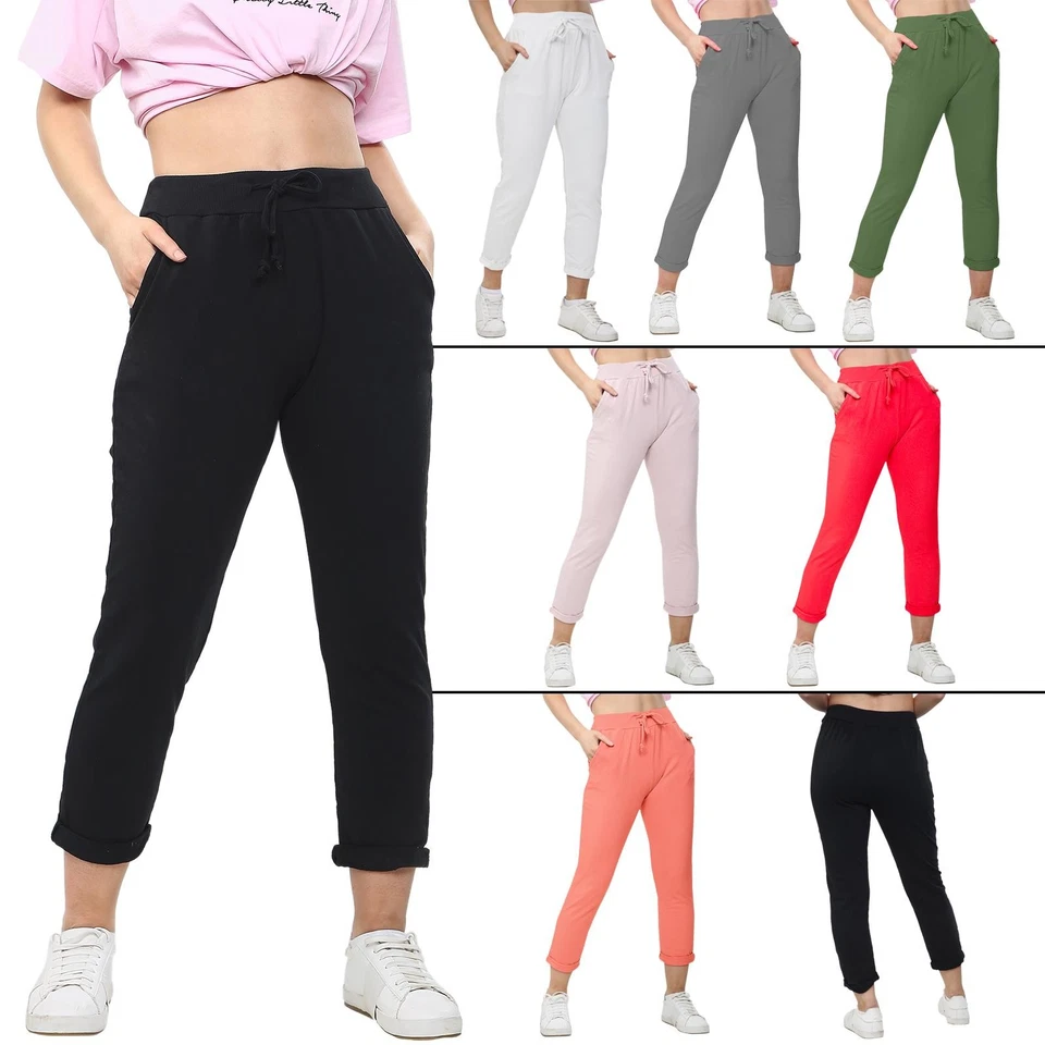 Women's Italian Comfy Ladies Stretchy Casual Pants Pocket Trouser for Running - Image 1 of 2