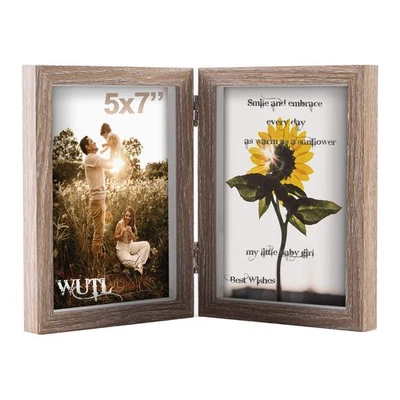 5x7 Picture Frames Double Hinged MDF Wood Grain Shadow Box with Glass Front S - Image 1 of 4