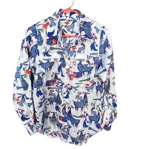 Damen Bluse Seide & Baumwolle klein - Volkskunst Alloverdruck/Muster Tiere - Bild 1 von 11