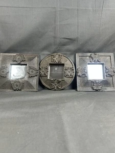 Brown Accent Mirror Resin Wall Decor 3 Pieces  Embossed Ornate Square 6" Rustic - Picture 1 of 7