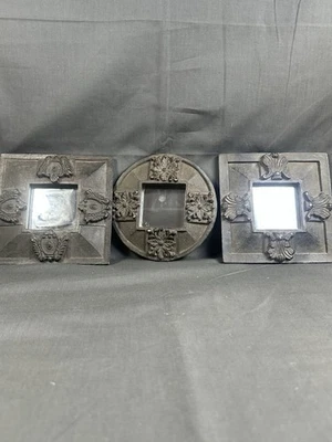 Brown Accent Mirror Resin Wall Decor 3 Pieces  Embossed Ornate Square 6" Rustic - Image 1 of 4