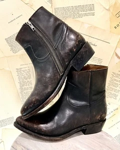 Free People Frye Billy Inside Zip Boot Distressed Black Leather Pointy Toe 9 NEW - Picture 1 of 10
