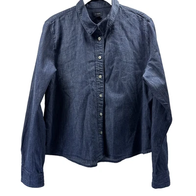 Blusa de mezclilla para mujer J Crew talla M azul oscuro con botones manga larga algodón Foto 1 de 4