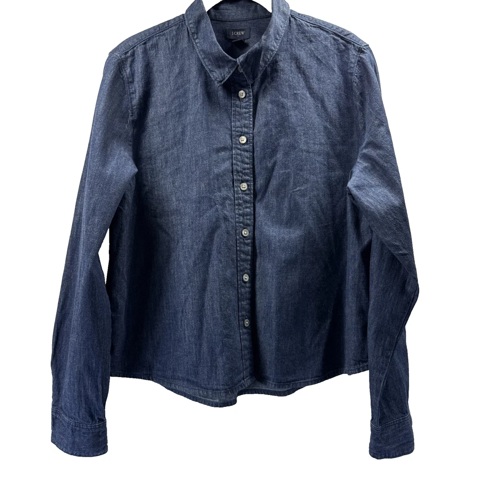 Blusa de mezclilla para mujer J Crew talla M azul oscuro con botones manga larga algodón Foto 1 de 4