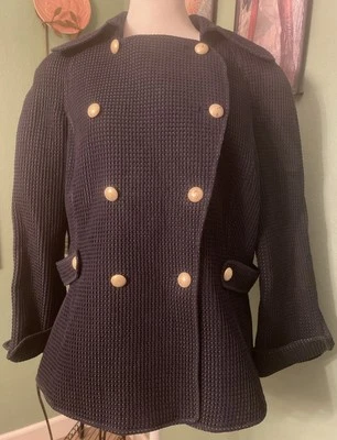 Abrigo ELLEN TRACY Azul Marino Guisante Botones Dorados Manga 3/4 $548 Talla 14 Foto 1 de 4