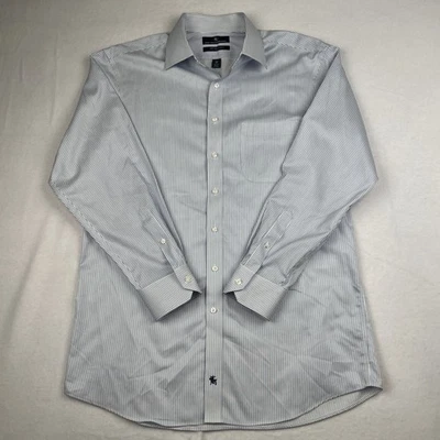 Camisa de vestir Hart Schaffner Marx 16 1/2 34 100 % algodón Pima sin hierro rayas azules Foto 1 de 4