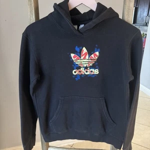 Adidas Boys black hooded pullover sweatshirt size Large 13-14 In great condition - Picture 1 of 4