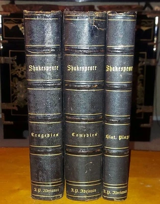 1859 SHAKESPEARE 3 Vol Set Complete Works Beautiful Illustrations Fine Leather  - Image 1 of 4