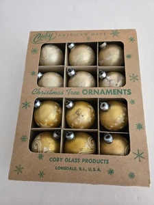 12 Vintage Coby Christmas Ornaments 2 1/5" Stars, Swirls, Mica In Orig Box - Picture 1 of 13