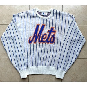 New York Mets 80s CLIFF ENGLE Strick Nadelstreifen Pullover S weiß MLB Baseball Vintage - Bild 1 von 10