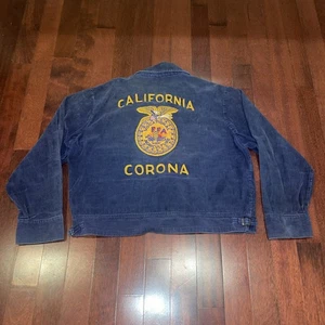 Giacca di velluto a coste vintage 60-70 Future Farmers of America FFA Corona Calif blu 48 - Foto 1 di 21