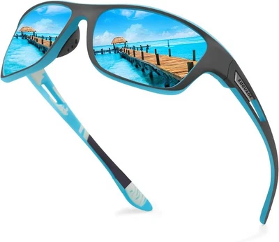 KUGUAOK Polarized Sports Sunglasses for Men Driving Cycling Blue Mirror  - Image 1 of 4