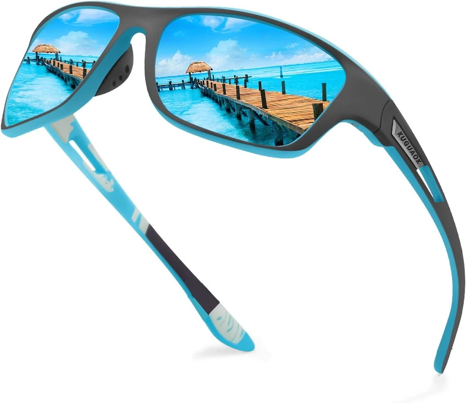 Gafas de sol deportivas polarizadas KUGUAOK para hombre conducción ciclismo espejo azul  Foto 1 de 4