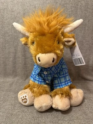 New! Build-A-Bear Shaggy Highland Cow with Blue Check Shirt Plush Toy 2024 - Image 1 of 4