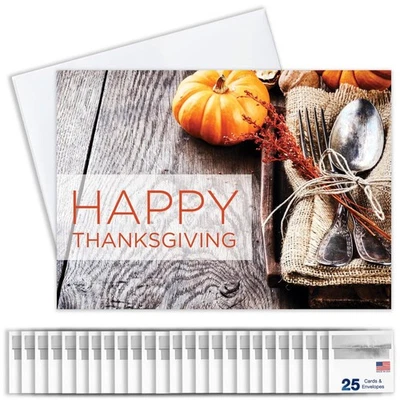 Tarjetas de Acción de Gracias para negocios y familia (ajuste de lugar de mesa de cosecha) saludo... Foto 1 de 4