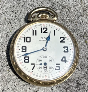 VINTAGE ELGIN SHOCKMASTER POCKET WATCH, 17J, 16S, GRADE 657, FRANCE, SERVICED - Picture 1 of 11