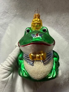 Molde Soplado Vidrio Príncipe Rana Adorno Navidad Mariposa en Nariz Corona Verde - Imagen 1 de 8