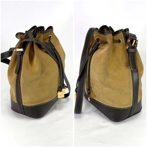 LOEWE Drawstring Shoulder Bag Anagram Logo Suede Crossbody bag Beige Women's - Picture 1 of 12