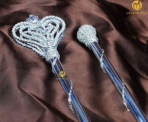 Beauty Pageant Long Scepter Wand Crystal Costumes Parade Silver Prop Accessories - Picture 1 of 1