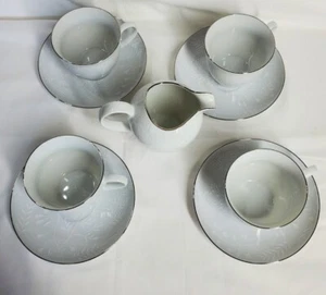 Premiere fine china, MD103 Snow Fern, 4 tea cups & saucers and creamer. NEW - Picture 1 of 8