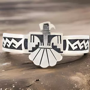 BRACCIALE THUNDERBIRD 7,25" ARGENTO STERLING FATTO A MANO NATIVI AMERICANI #8148 - Foto 1 di 9