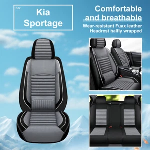 For Kia Sportage 2009-2025 Car 5 Seat Covers Replace Pad PU Leather Black+Gray - Picture 1 of 7