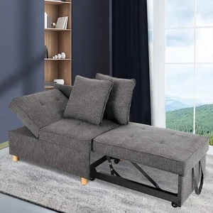 Folding Ottoman Sofa Bed Convertible Sleeper Sofa w.Adjustable`Backrest Loveseat - Picture 1 of 14