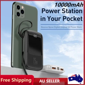 Baseus 10000mAh Mini Power Bank Built in Cables For iPhone Xiaomi Samsung Huawei - Picture 1 of 13