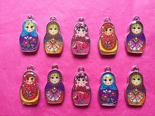 rustic hand painted 3 dimensional pendants 3-7 Russian Dolls wood Chunky